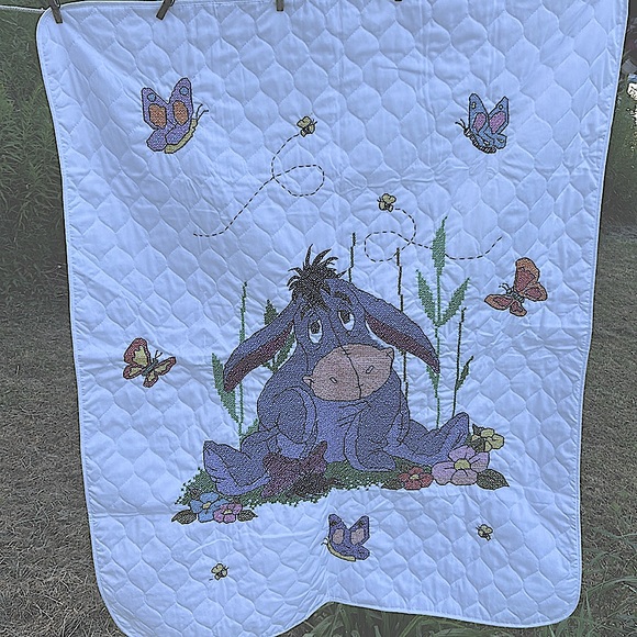Janlynn Other - Eeyore Hand-Embroidered Baby Quilt Cross-stitched Infant Blanket Disney Pooh